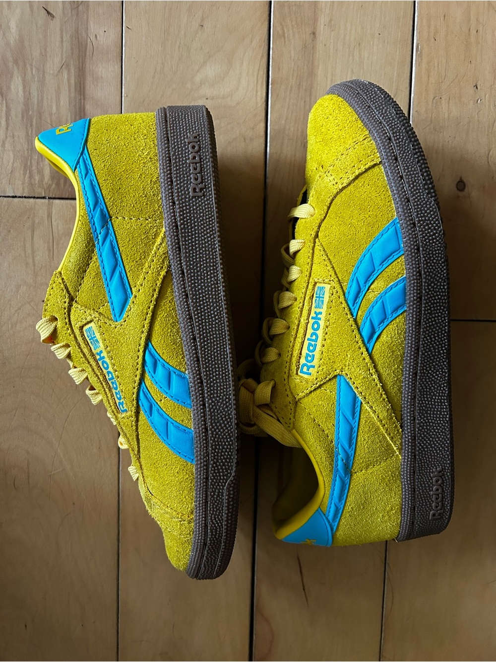 Reebok Yellow Suede Sneakers with Blue Accents